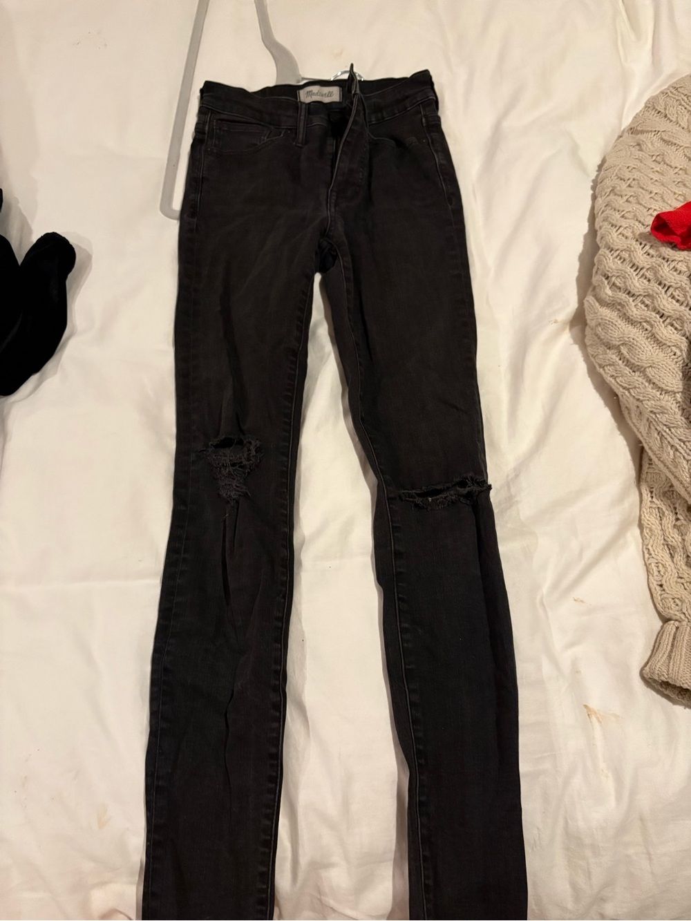 Madewell Black Skinny Jeans with Knee Rips